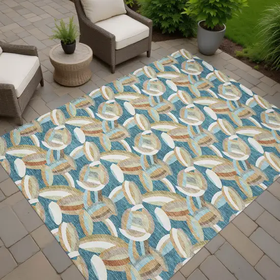 Teal Blue And Orange Abstract Washable Indoor Outdoor Area Rug Photo 7