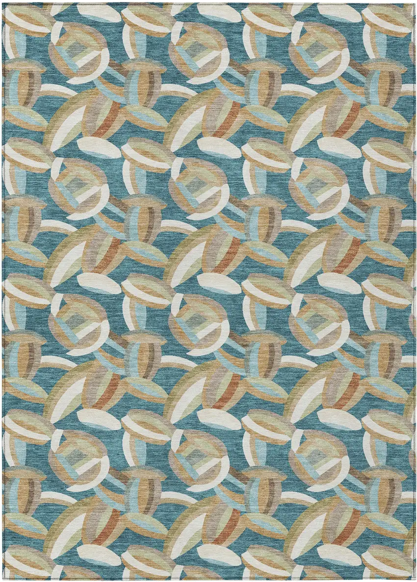 Teal Blue And Orange Abstract Washable Indoor Outdoor Area Rug Photo 1