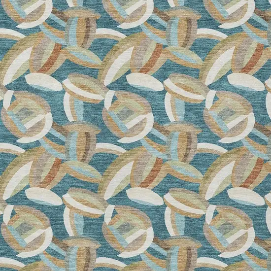 Teal Blue And Orange Abstract Washable Indoor Outdoor Area Rug Photo 2