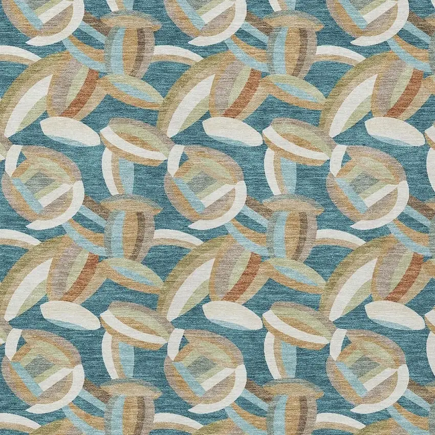 Teal Blue And Orange Abstract Washable Indoor Outdoor Area Rug Photo 2
