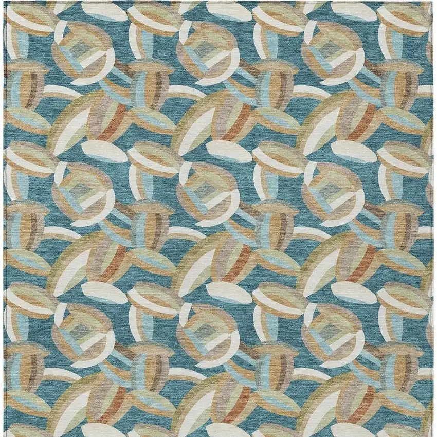 Teal Blue And Orange Abstract Washable Indoor Outdoor Area Rug Photo 3