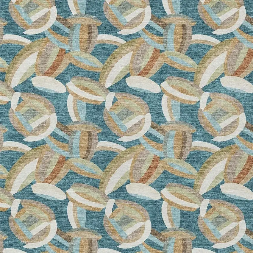 Teal Blue And Orange Abstract Washable Indoor Outdoor Area Rug Photo 2