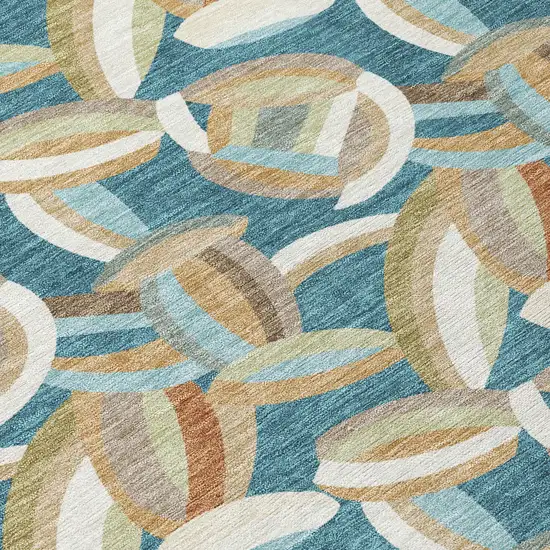 Teal Blue And Orange Abstract Washable Indoor Outdoor Area Rug Photo 9