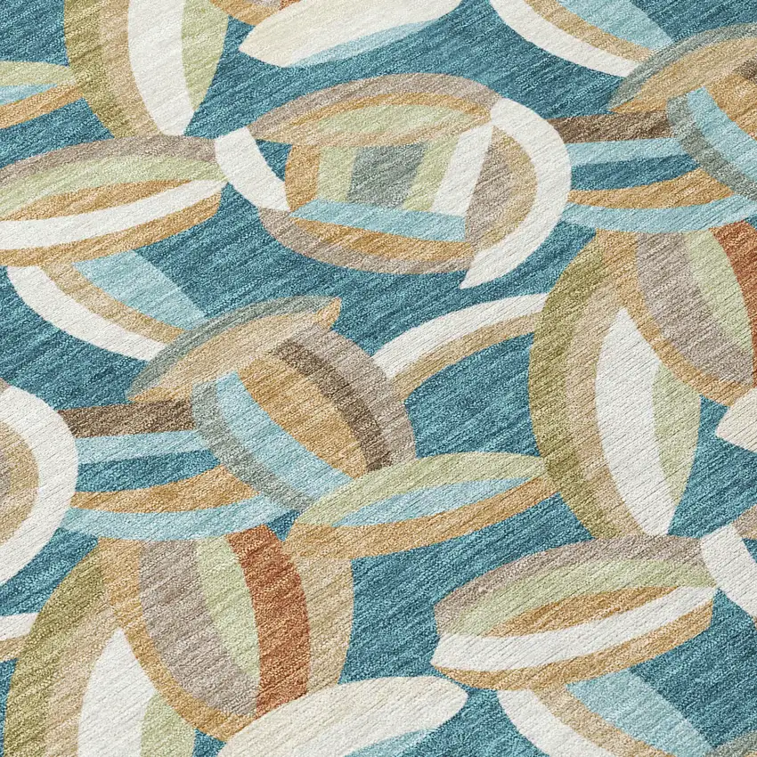 Teal Blue And Orange Abstract Washable Indoor Outdoor Area Rug Photo 9