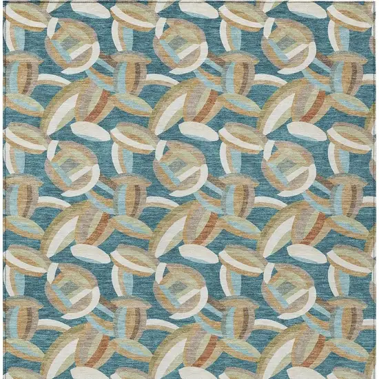 Teal Blue And Orange Abstract Washable Indoor Outdoor Area Rug Photo 3