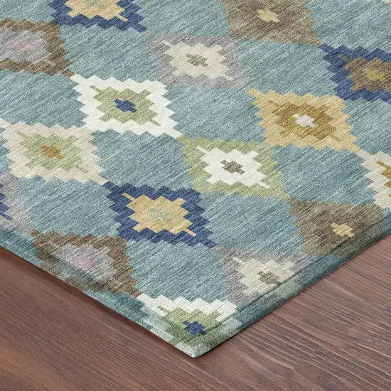 Teal Blue And Orange Aztec Washable Indoor Outdoor Area Rug Photo 5