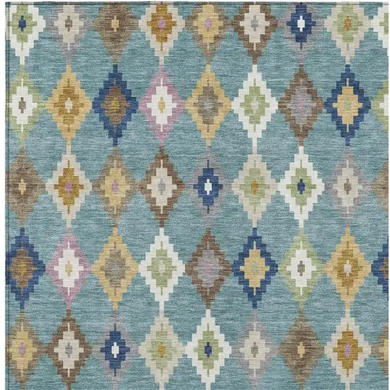 Teal Blue And Orange Aztec Washable Indoor Outdoor Area Rug Photo 3