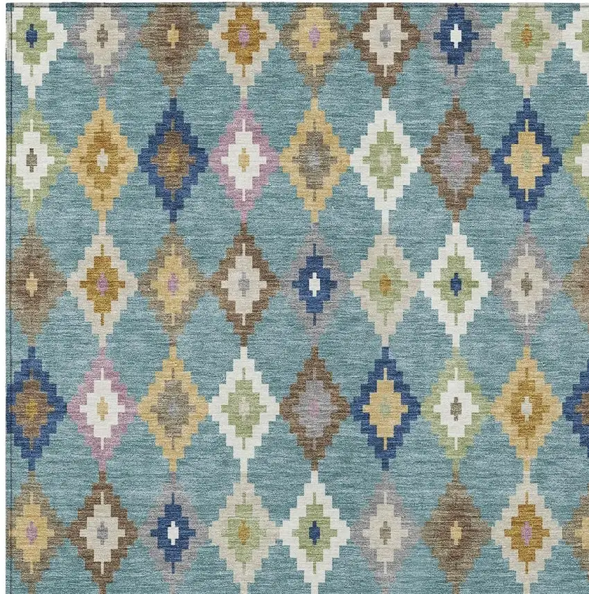 Teal Blue And Orange Aztec Washable Indoor Outdoor Area Rug Photo 3