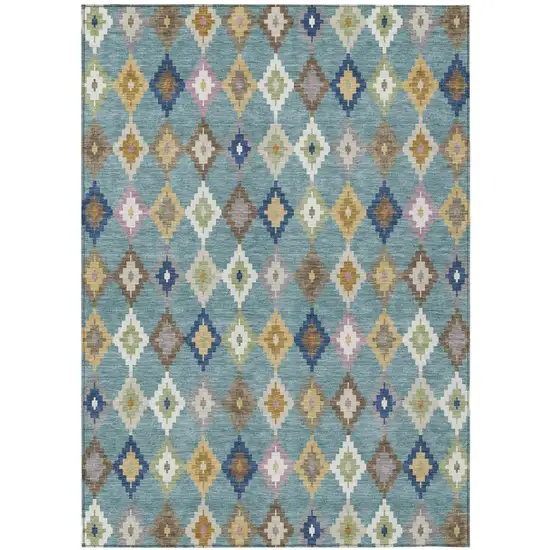 Teal Blue And Orange Aztec Washable Indoor Outdoor Area Rug Photo 2