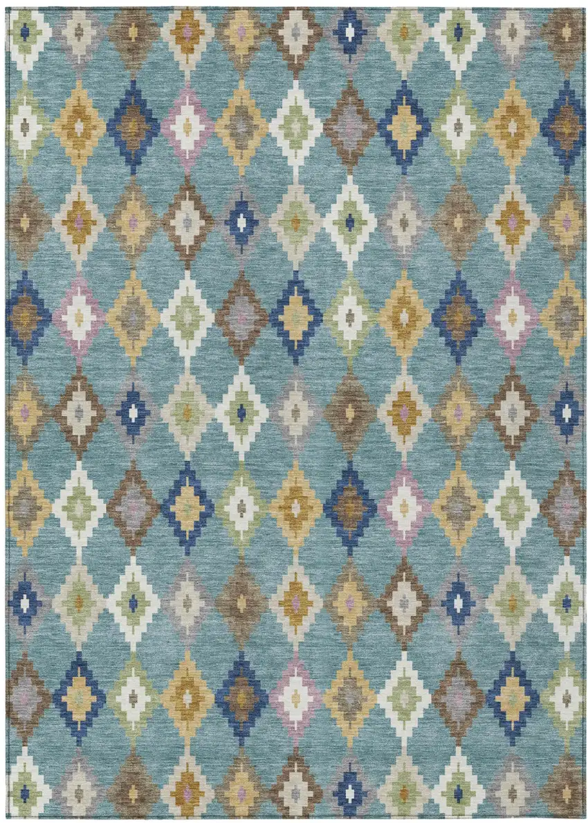 Teal Blue And Orange Aztec Washable Indoor Outdoor Area Rug Photo 2
