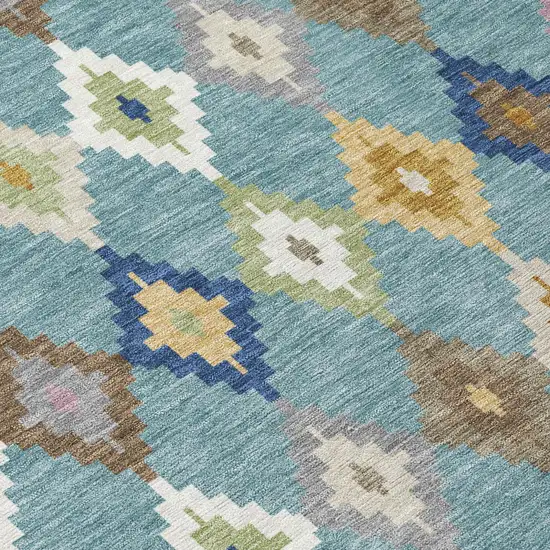 Teal Blue And Orange Aztec Washable Indoor Outdoor Area Rug Photo 6