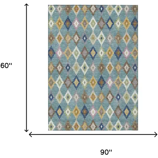 Teal Blue And Orange Aztec Washable Indoor Outdoor Area Rug Photo 7