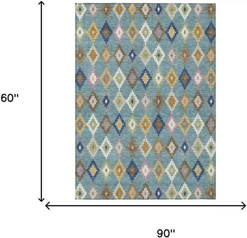 Teal Blue And Orange Aztec Washable Indoor Outdoor Area Rug Photo 7