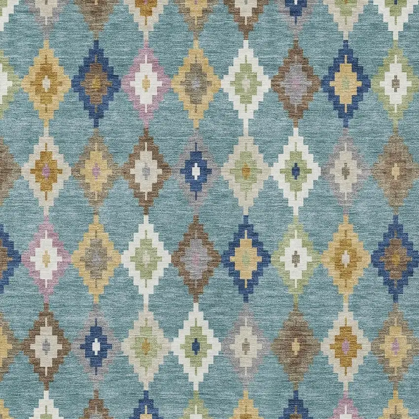 Teal Blue And Orange Aztec Washable Indoor Outdoor Area Rug Photo 3