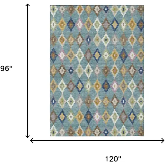 Teal Blue And Orange Aztec Washable Indoor Outdoor Area Rug Photo 7