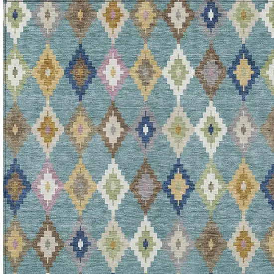 Teal Blue And Orange Aztec Washable Indoor Outdoor Area Rug Photo 3