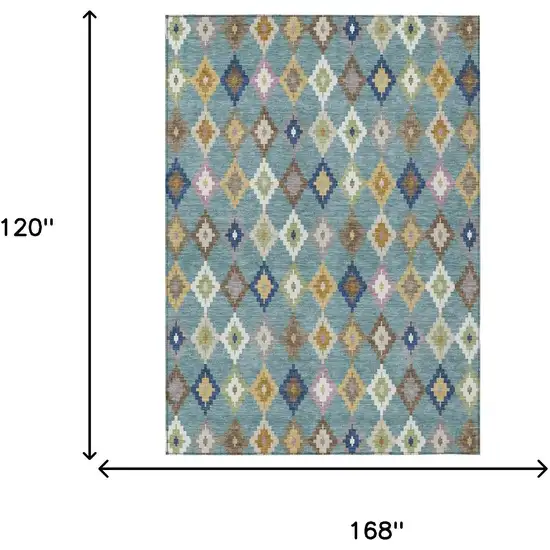 Teal Blue And Orange Aztec Washable Indoor Outdoor Area Rug Photo 7