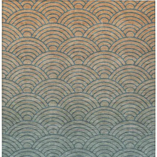 Teal Blue And Orange Geometric Washable Indoor Outdoor Area Rug Photo 3
