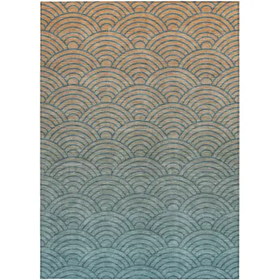 Teal Blue And Orange Geometric Washable Indoor Outdoor Area Rug Photo 3