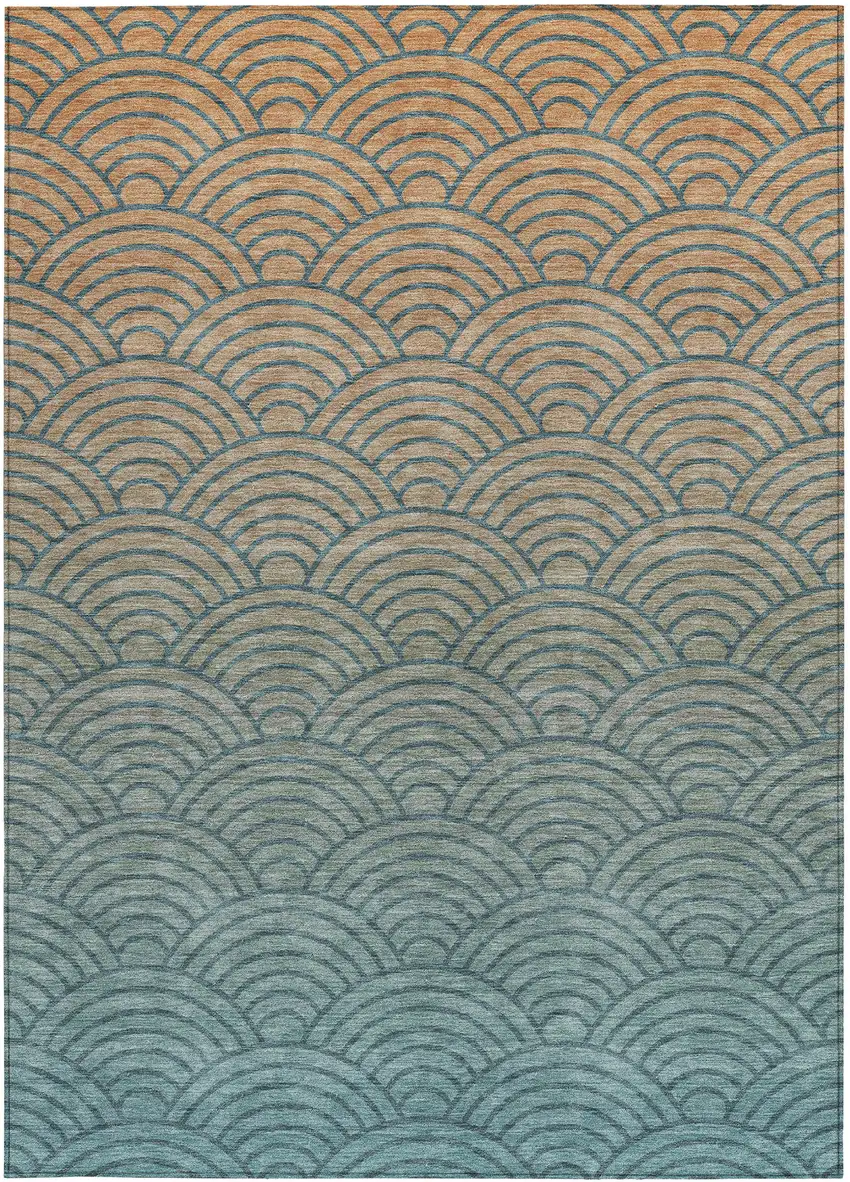 Teal Blue And Orange Geometric Washable Indoor Outdoor Area Rug Photo 3