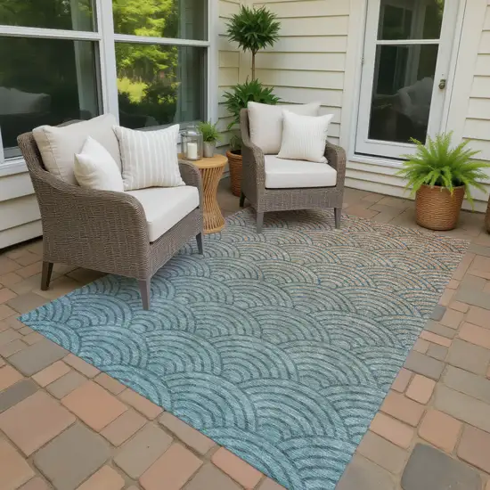 Teal Blue And Orange Geometric Washable Indoor Outdoor Area Rug Photo 4