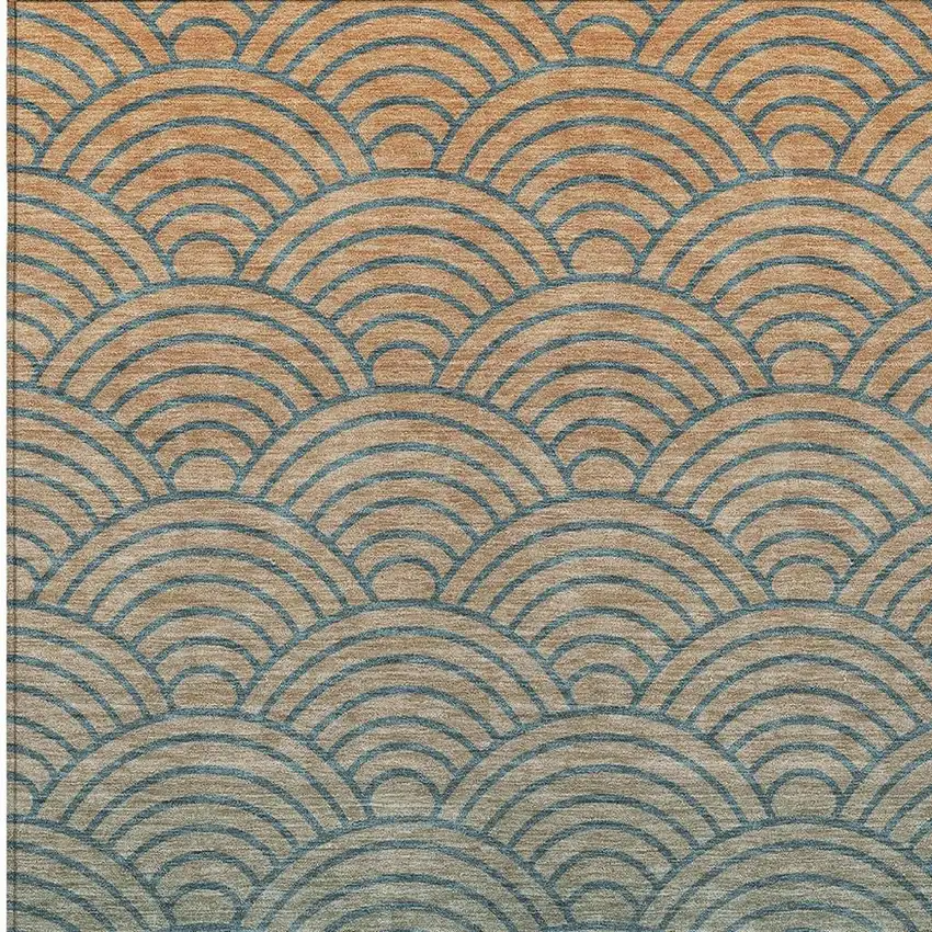 Teal Blue And Orange Geometric Washable Indoor Outdoor Area Rug Photo 2