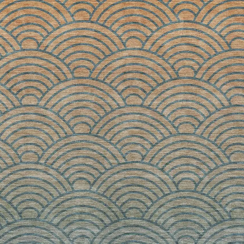 Teal Blue And Orange Geometric Washable Indoor Outdoor Area Rug Photo 2