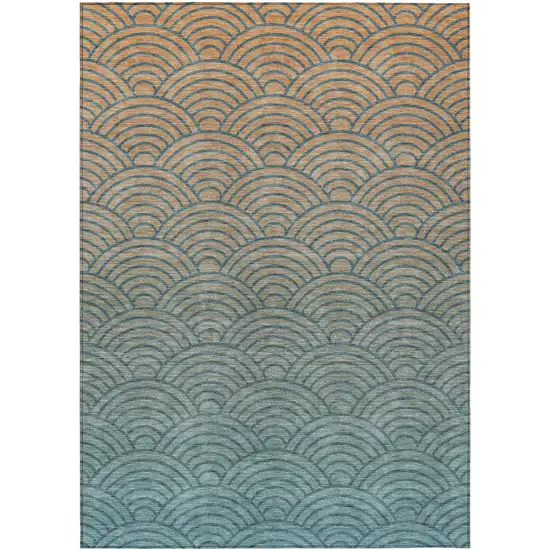 Teal Blue And Orange Geometric Washable Indoor Outdoor Area Rug Photo 1