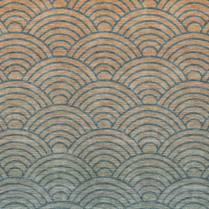 Teal Blue And Orange Geometric Washable Indoor Outdoor Area Rug Photo 2