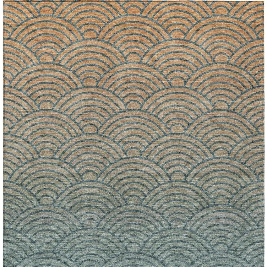 Teal Blue And Orange Geometric Washable Indoor Outdoor Area Rug Photo 3