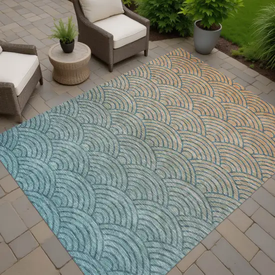 Teal Blue And Orange Geometric Washable Indoor Outdoor Area Rug Photo 7