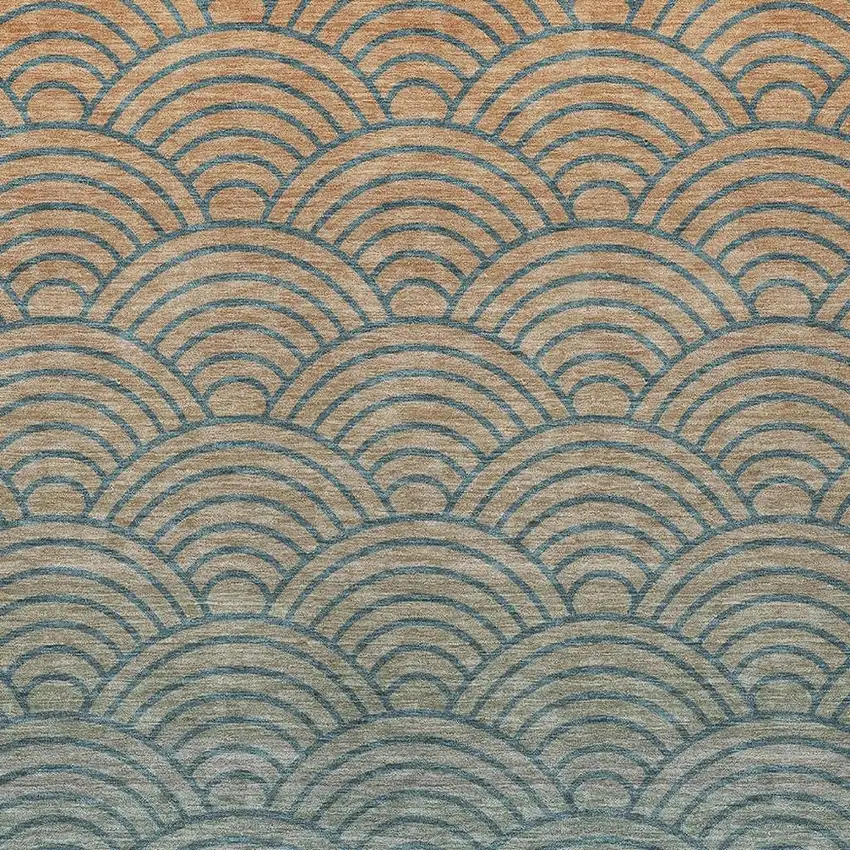 Teal Blue And Orange Geometric Washable Indoor Outdoor Area Rug Photo 2