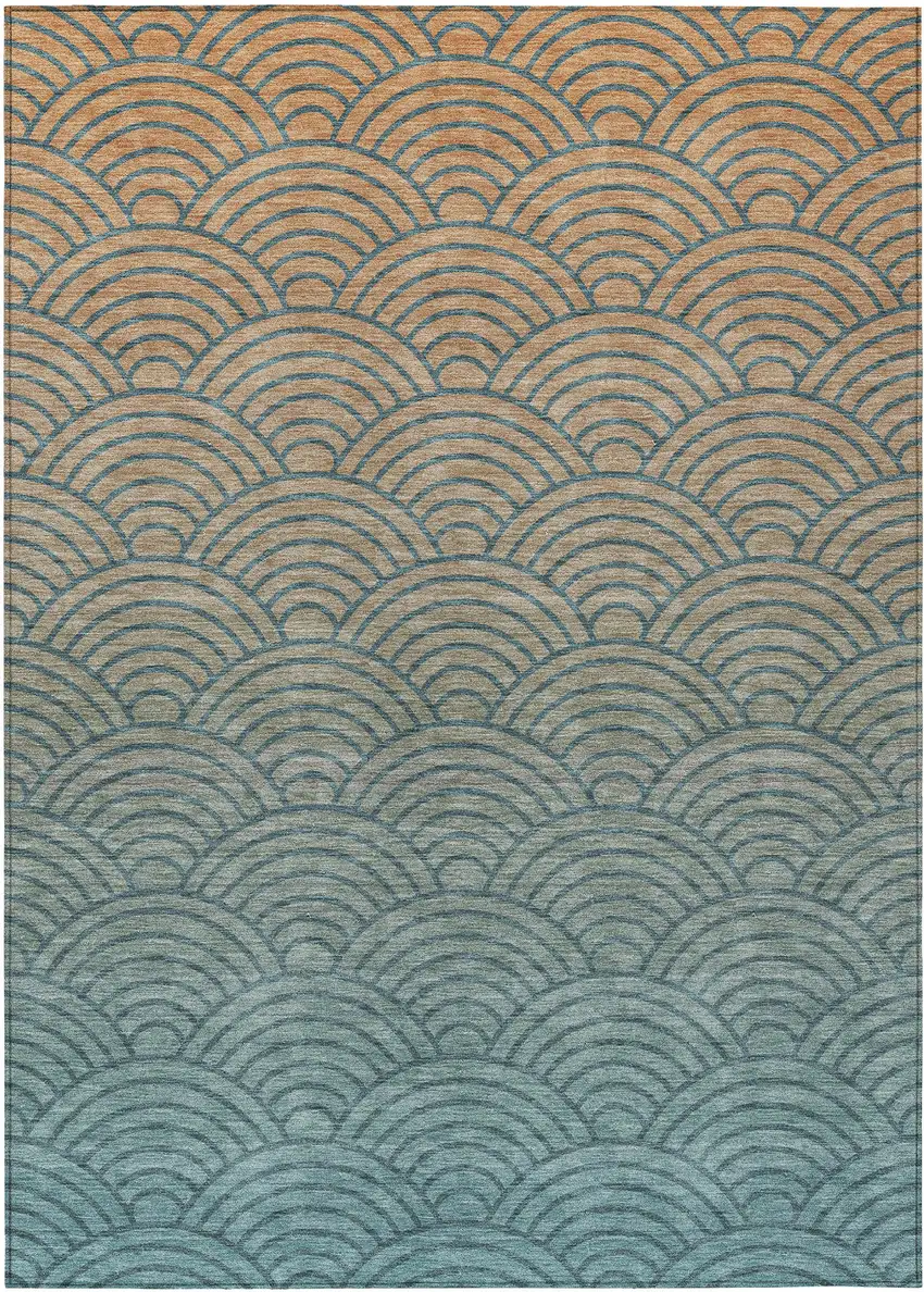 Teal Blue And Orange Geometric Washable Indoor Outdoor Area Rug Photo 1