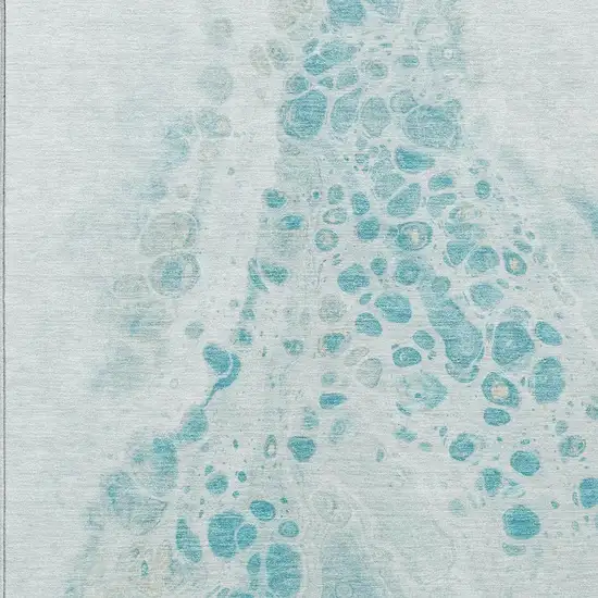 Teal Blue And Pale Aqua Abstract Washable Indoor Outdoor Area Rug Photo 3
