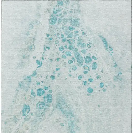Teal Blue And Pale Aqua Abstract Washable Indoor Outdoor Area Rug Photo 6
