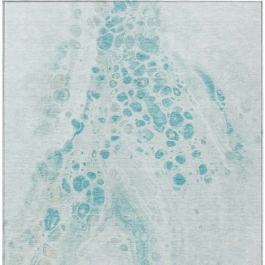 Teal Blue And Pale Aqua Abstract Washable Indoor Outdoor Area Rug Photo 6