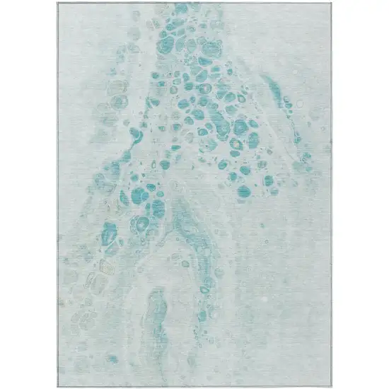 Teal Blue And Pale Aqua Abstract Washable Indoor Outdoor Area Rug Photo 1