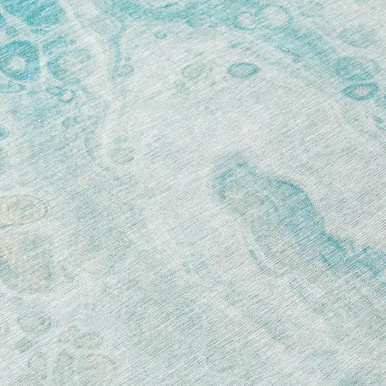Teal Blue And Pale Aqua Abstract Washable Indoor Outdoor Area Rug Photo 9