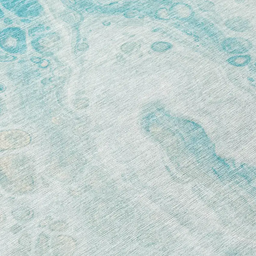 Teal Blue And Pale Aqua Abstract Washable Indoor Outdoor Area Rug Photo 9