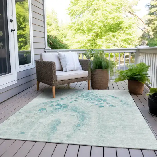 Teal Blue And Pale Aqua Abstract Washable Indoor Outdoor Area Rug Photo 8