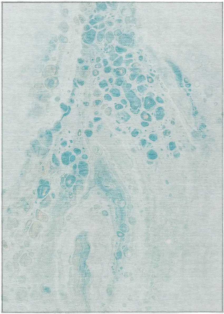 Teal Blue And Pale Aqua Abstract Washable Indoor Outdoor Area Rug Photo 1