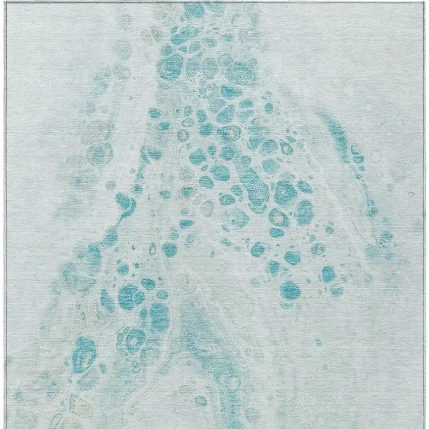 Teal Blue And Pale Aqua Abstract Washable Indoor Outdoor Area Rug Photo 4