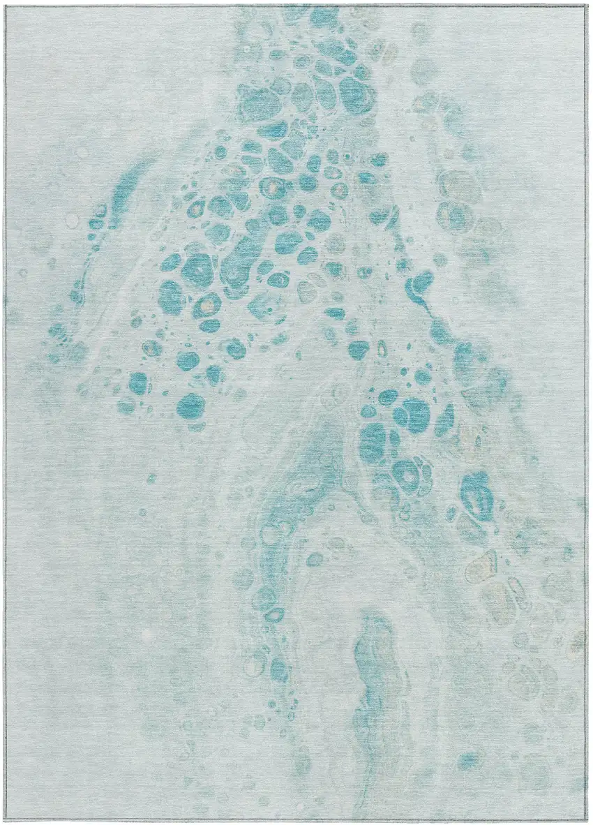 Teal Blue And Pale Aqua Abstract Washable Indoor Outdoor Area Rug Photo 4