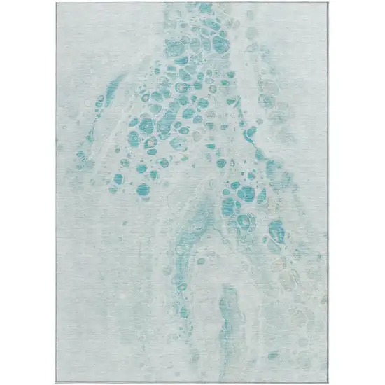 Teal Blue And Pale Aqua Abstract Washable Indoor Outdoor Area Rug Photo 3