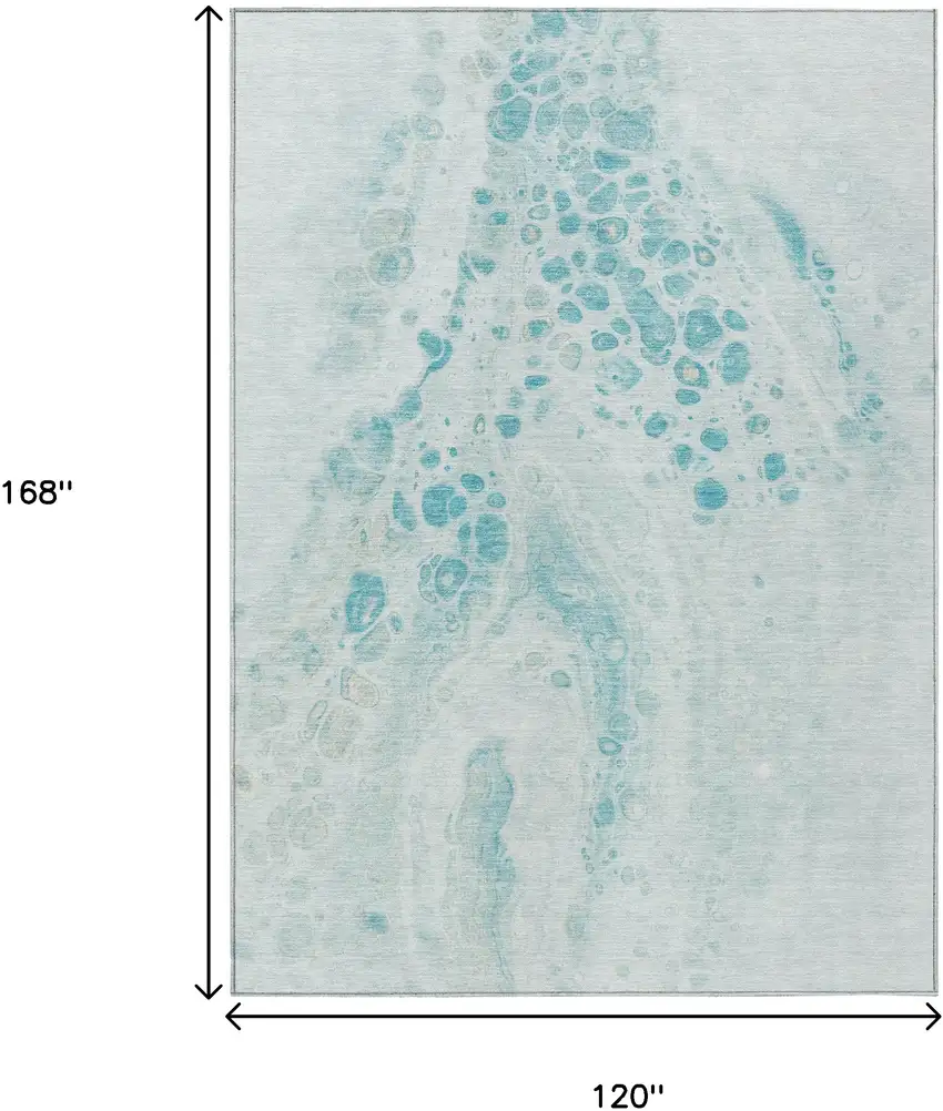 Teal Blue And Pale Aqua Abstract Washable Indoor Outdoor Area Rug Photo 8