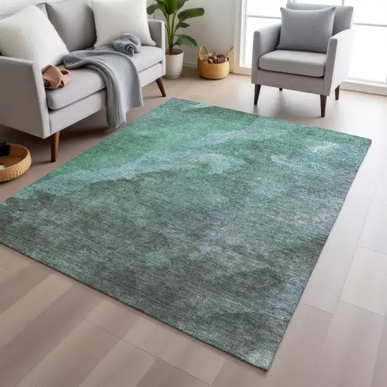 Teal Blue And Pale Aqua Abstract Washable Indoor Outdoor Area Rug Photo 4