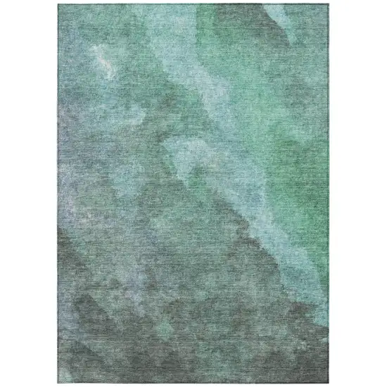 Teal Blue And Pale Aqua Abstract Washable Indoor Outdoor Area Rug Photo 9