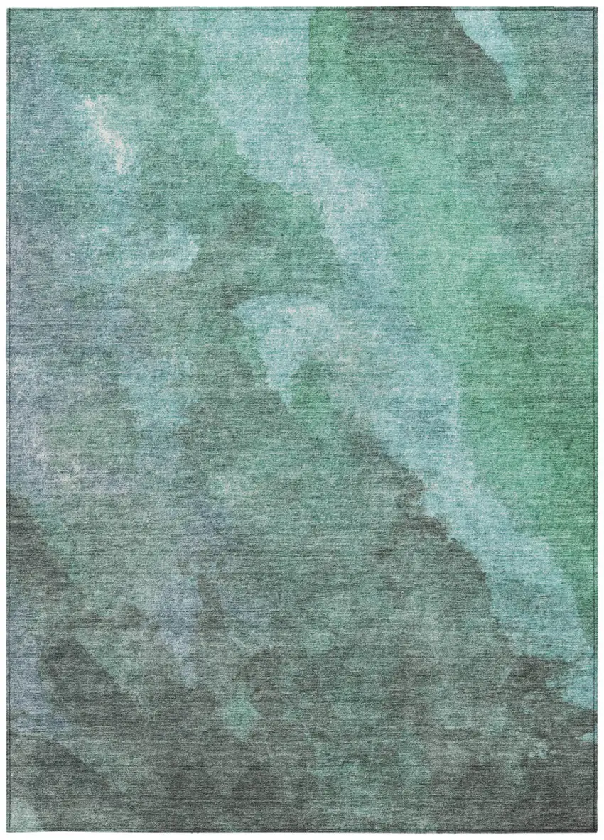 Teal Blue And Pale Aqua Abstract Washable Indoor Outdoor Area Rug Photo 9
