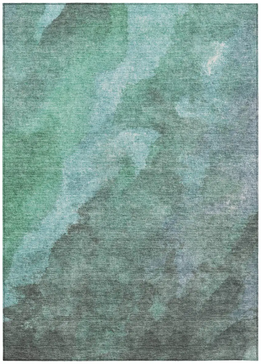 Teal Blue And Pale Aqua Abstract Washable Indoor Outdoor Area Rug Photo 8