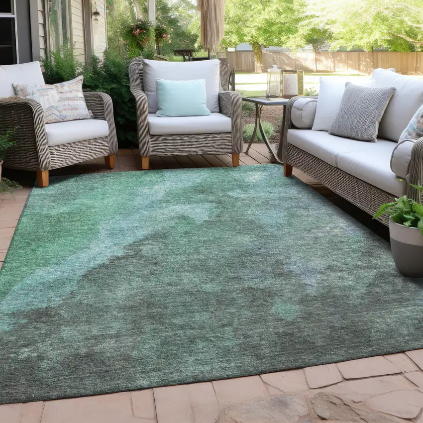Teal Blue And Pale Aqua Abstract Washable Indoor Outdoor Area Rug Photo 4